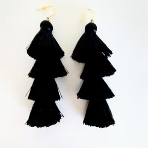 Black Bohemian Silk Tassel Earrings